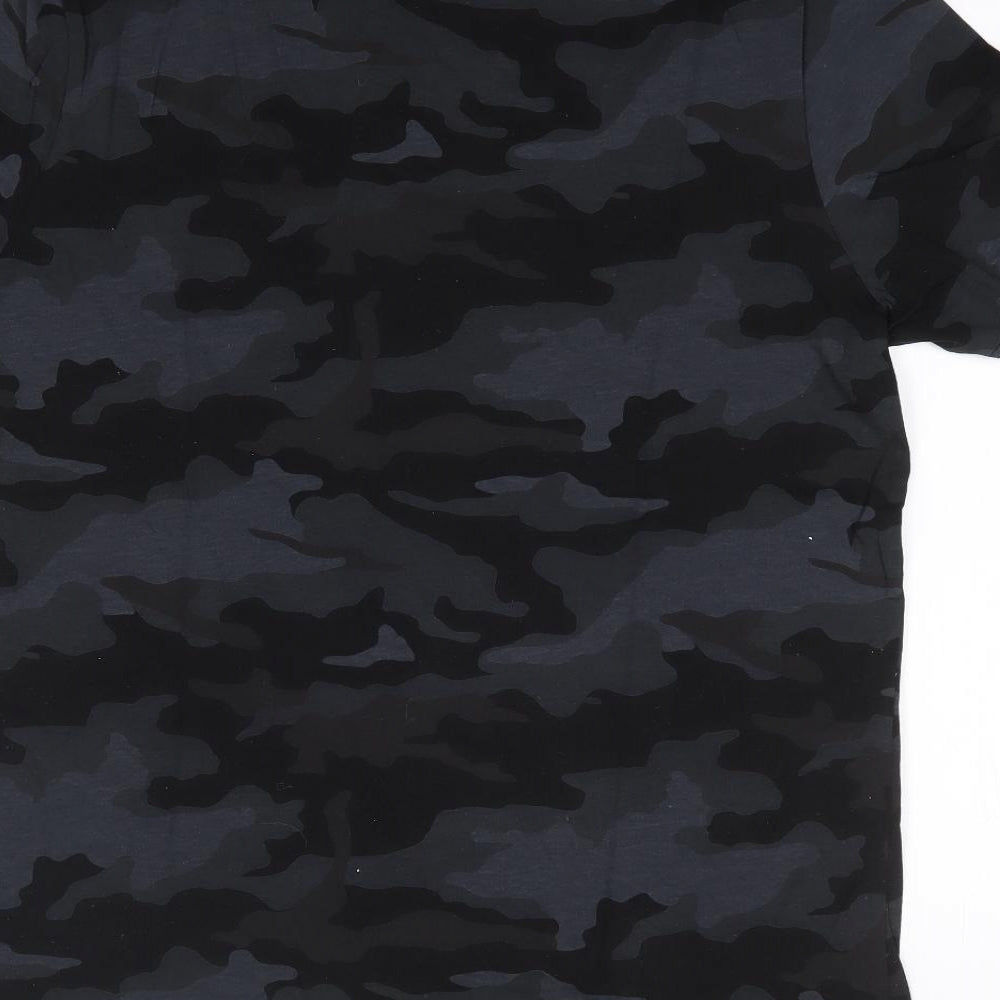 F&F Mens Black Camouflage Cotton  T-Shirt Size L Crew Neck