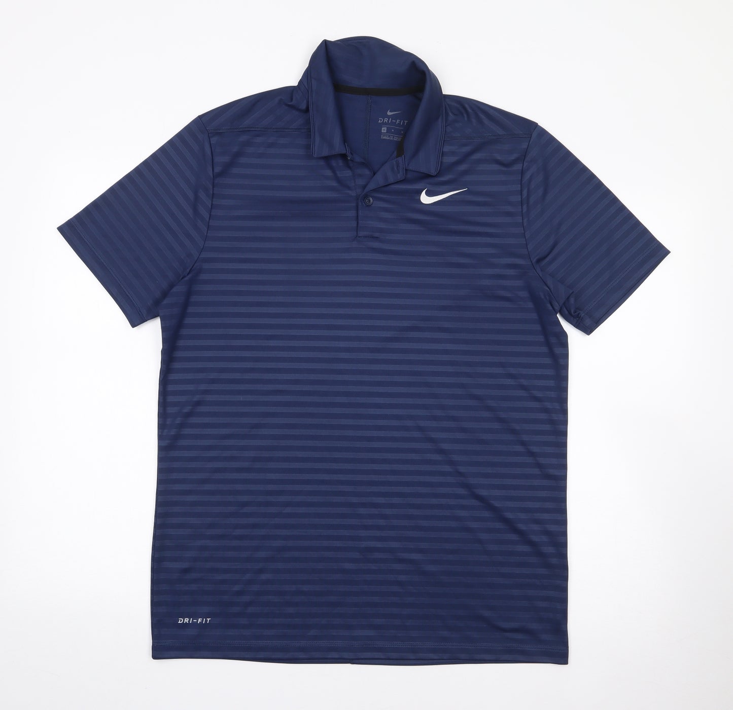 Nike Mens Blue Striped Polyester  Polo Size M Collared Pullover - Dri Fit
