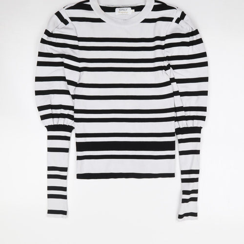 Only Womens Ivory Crew Neck Striped Polyamide Pullover Jumper Size 2XS