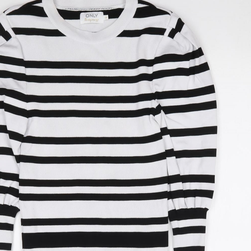 Only Womens Ivory Crew Neck Striped Polyamide Pullover Jumper Size 2XS