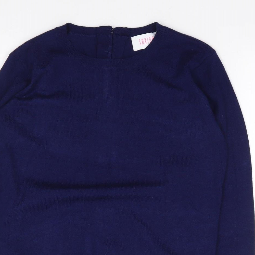 Savioa Womens Blue Crew Neck  Viscose Pullover Jumper Size XS