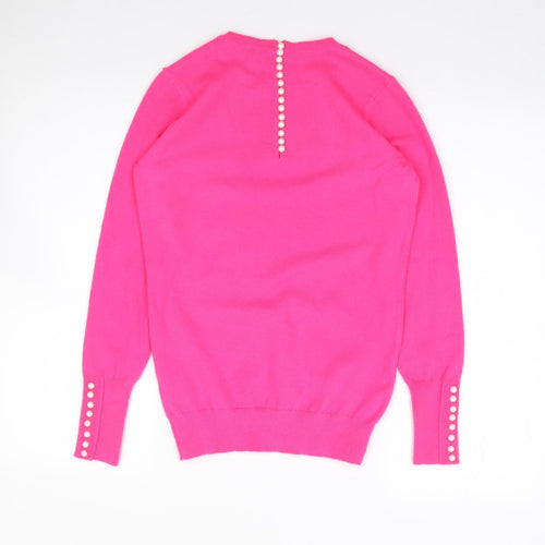 Savioa Womens Pink Crew Neck  Viscose Pullover Jumper Size 2XS