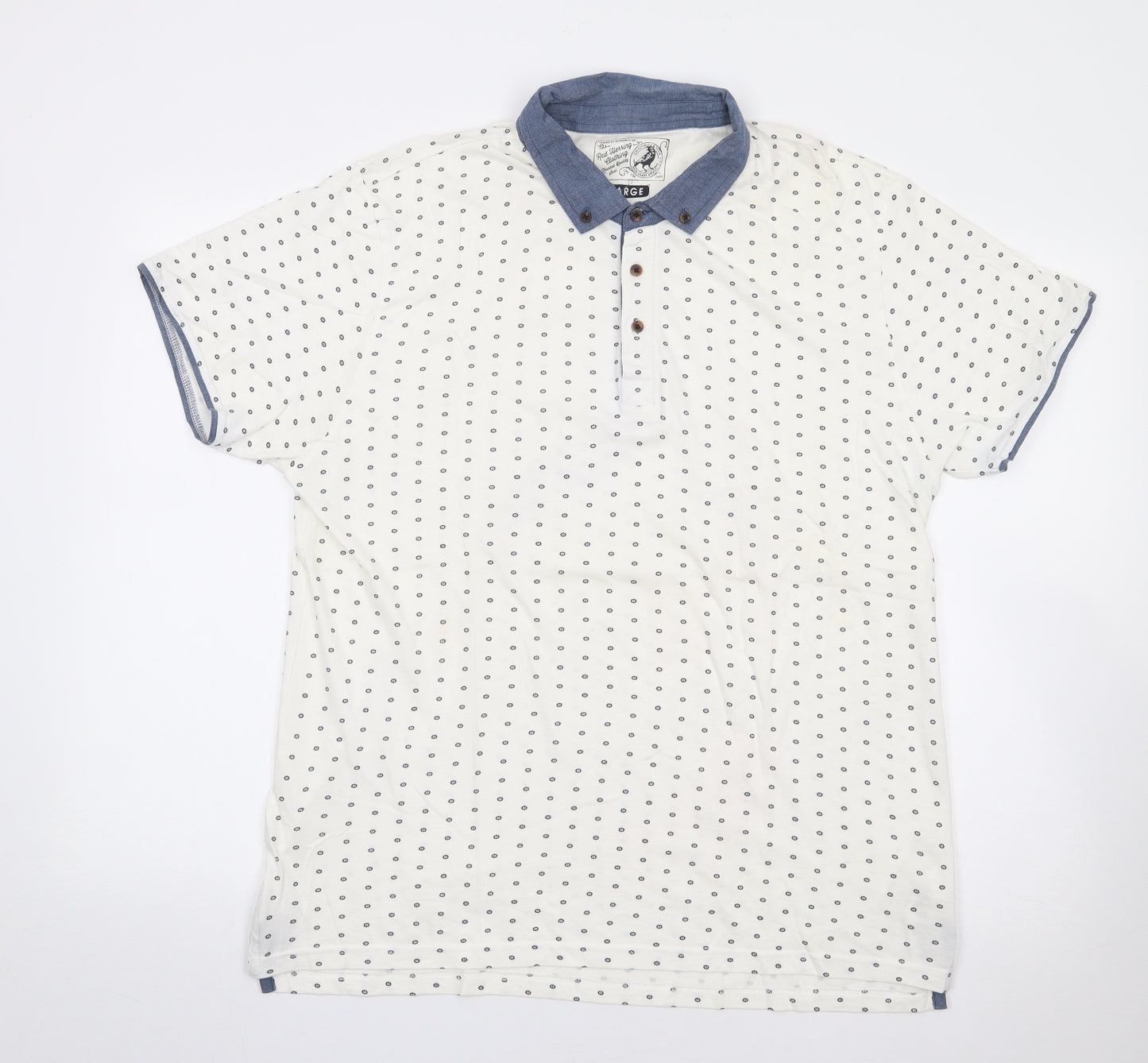 Red Herring Mens Ivory Geometric 100% Cotton  Polo Size L Collared Pullover