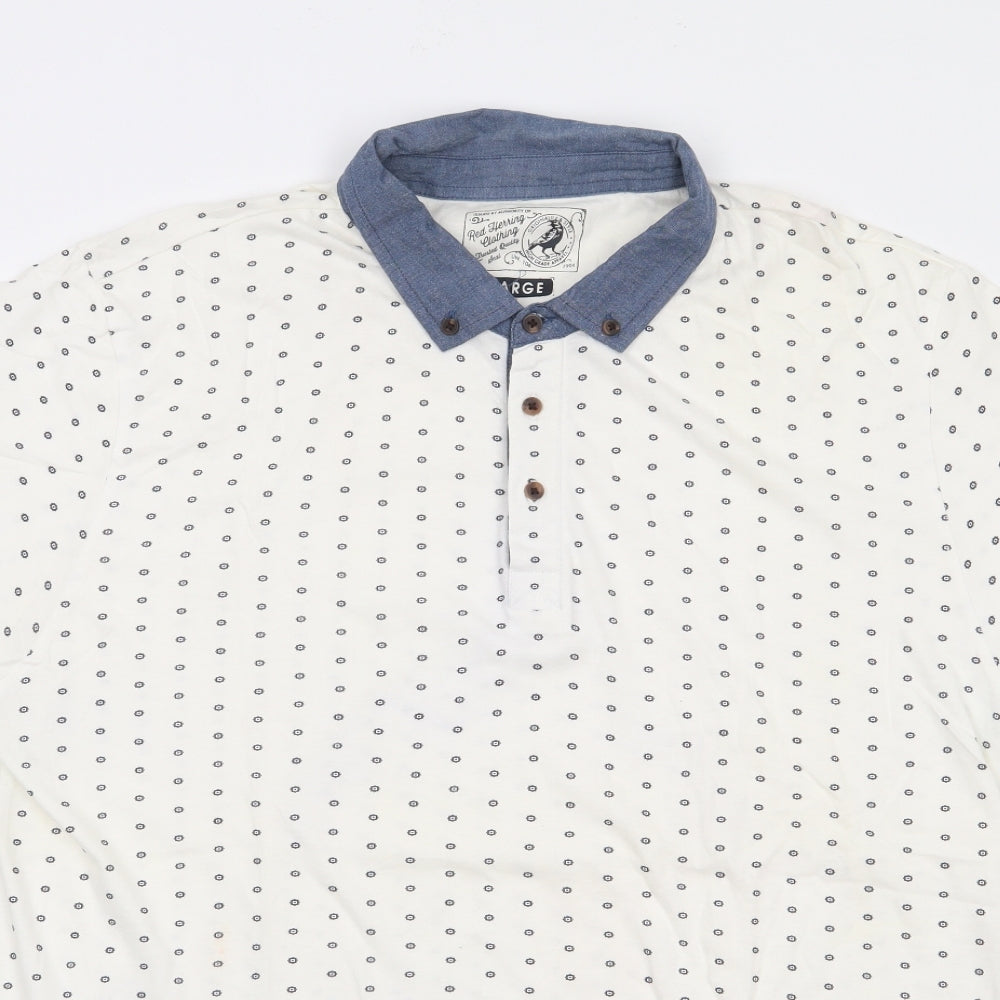 Red Herring Mens Ivory Geometric 100% Cotton  Polo Size L Collared Pullover