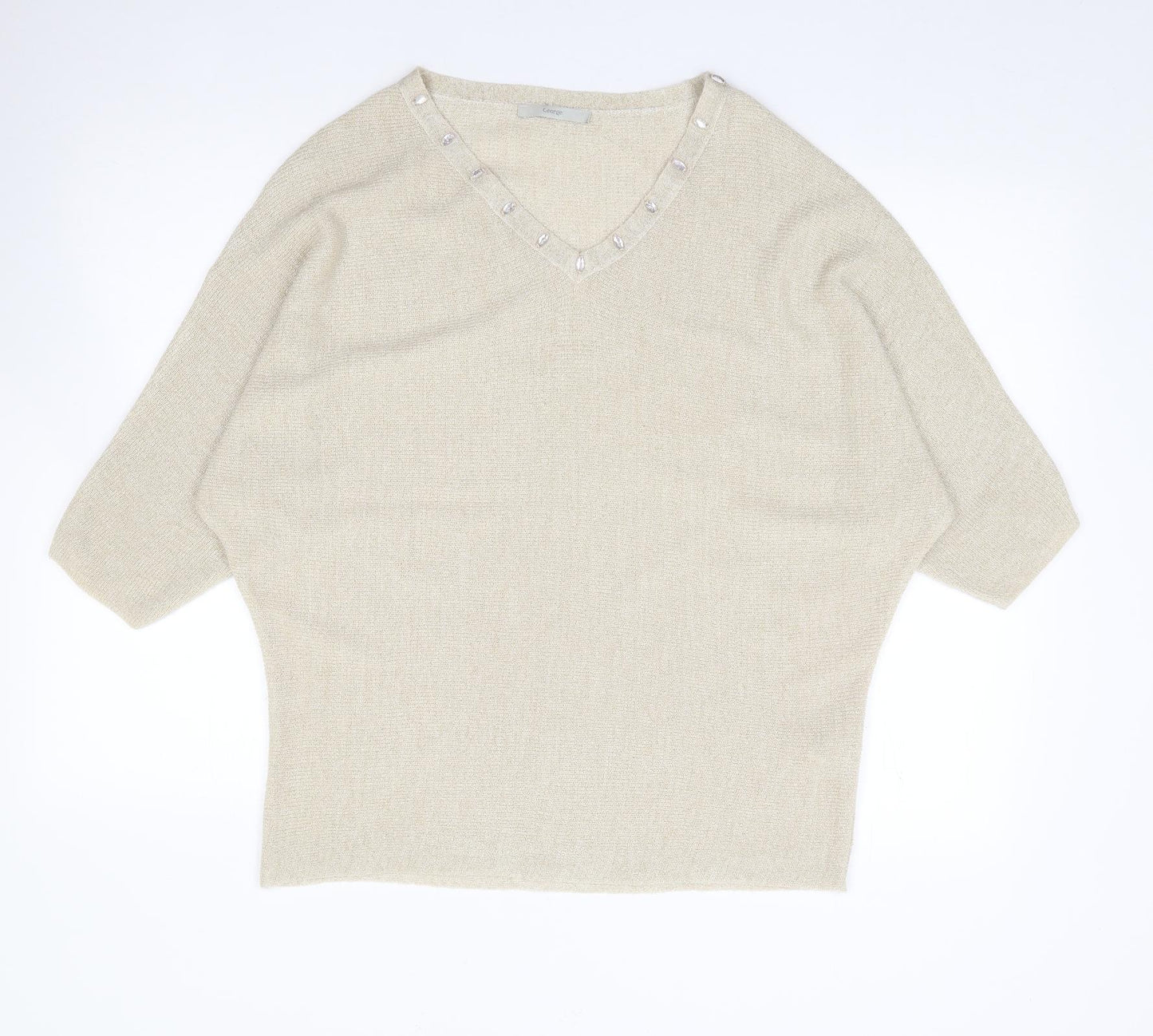 George Womens Gold  Acrylic Jersey T-Shirt Size S V-Neck