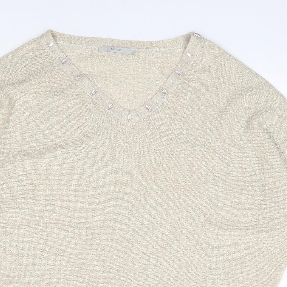 George Womens Gold  Acrylic Jersey T-Shirt Size S V-Neck