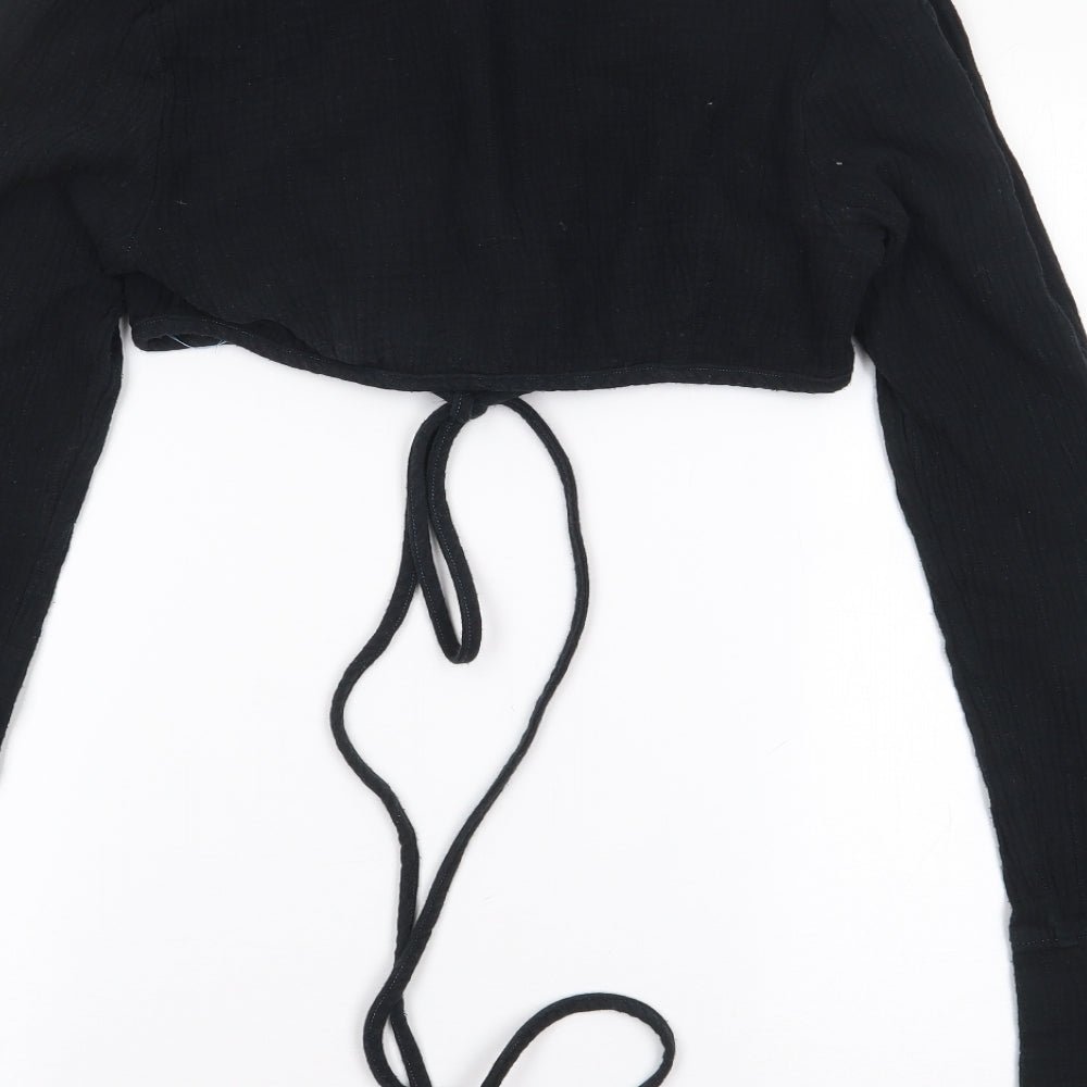 Pretty Little Thing Womens Black  Polyester Cropped T-Shirt Size 10 V-Neck