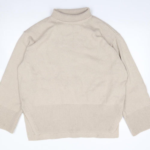 H&M Womens Beige Roll Neck  Polyester Tunic Jumper Size S