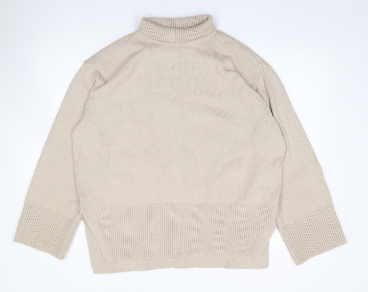 H&M Womens Beige Roll Neck  Polyester Tunic Jumper Size S