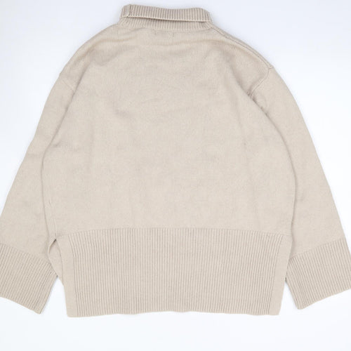 H&M Womens Beige Roll Neck  Polyester Tunic Jumper Size S