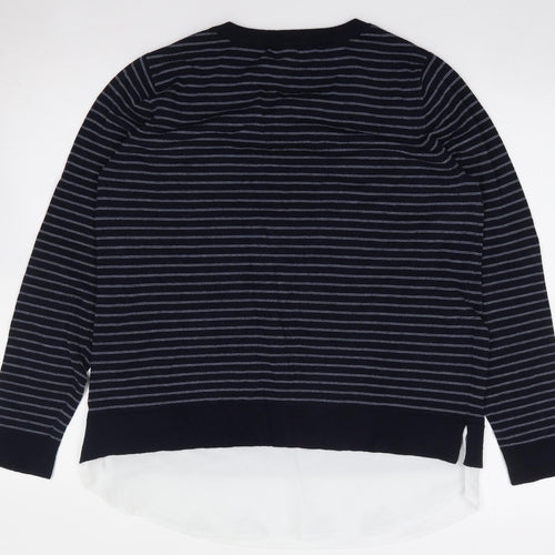 Fleur Bleu Womens Blue Crew Neck Striped Viscose Pullover Jumper Size L