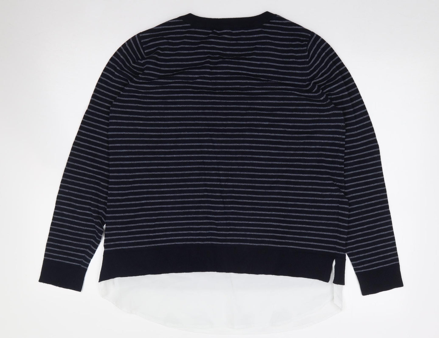 Fleur Bleu Womens Blue Crew Neck Striped Viscose Pullover Jumper Size L