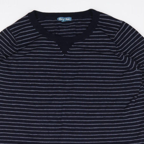 Fleur Bleu Womens Blue Crew Neck Striped Viscose Pullover Jumper Size L