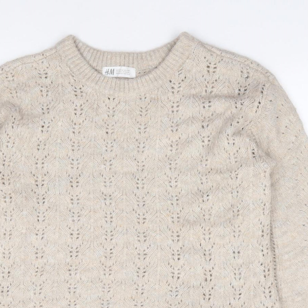 H&M Girls Beige Crew Neck  Acrylic Pullover Jumper Size 13-14 Years  Pullover