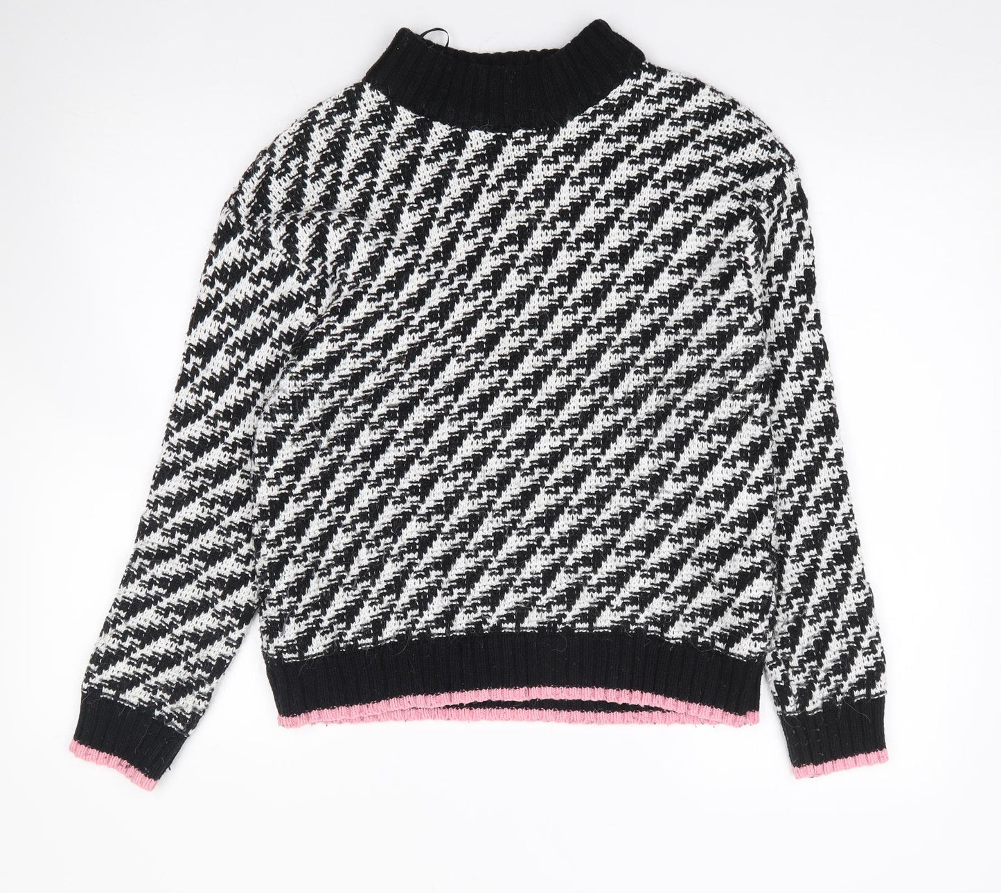 Marks and Spencer Womens Black Mock Neck Geometric Cotton Pullover Jumper Size M
