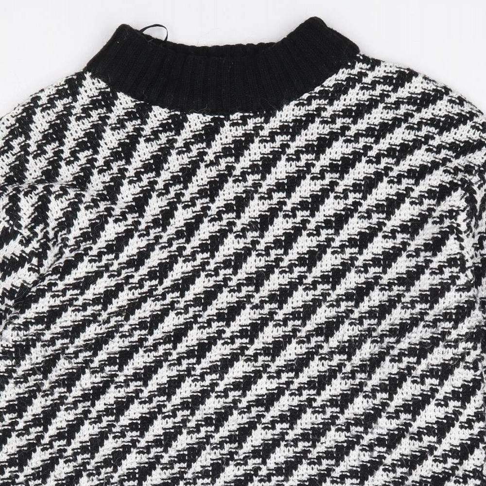 Marks and Spencer Womens Black Mock Neck Geometric Cotton Pullover Jumper Size M