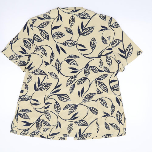 Eastex Womens Beige Floral Polyester Jersey Button-Up Size 16 V-Neck