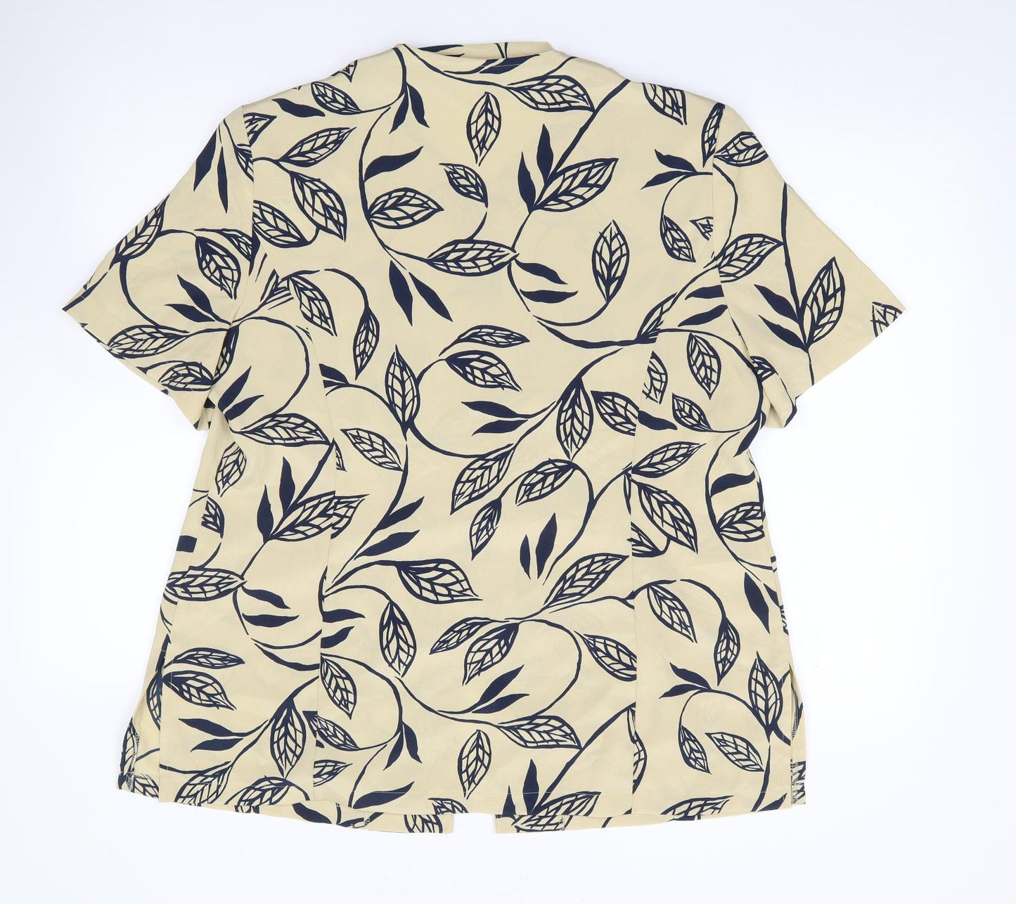 Eastex Womens Beige Floral Polyester Jersey Button-Up Size 16 V-Neck