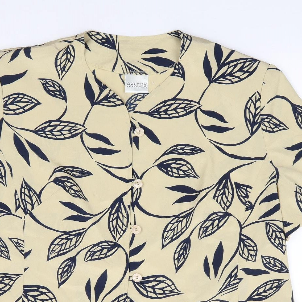 Eastex Womens Beige Floral Polyester Jersey Button-Up Size 16 V-Neck