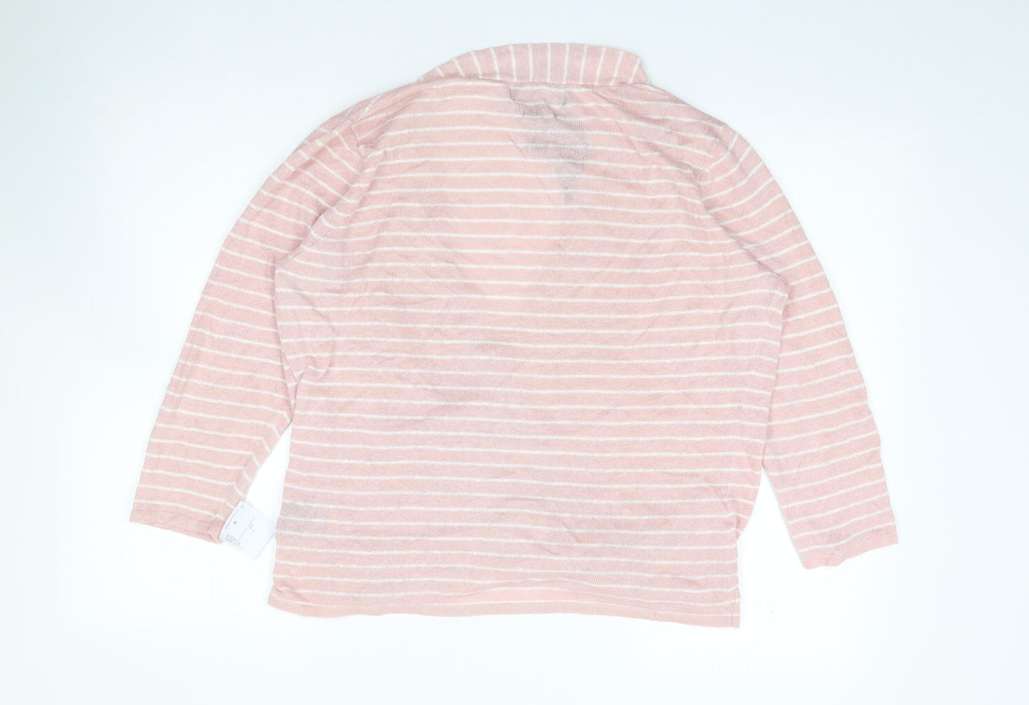 Paul Costelloe Womens Pink Striped Linen Jersey T-Shirt Size L V-Neck