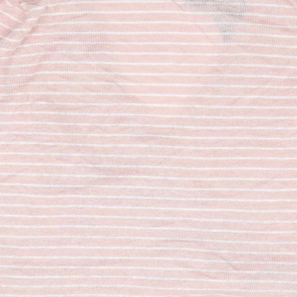Paul Costelloe Womens Pink Striped Linen Jersey T-Shirt Size L V-Neck