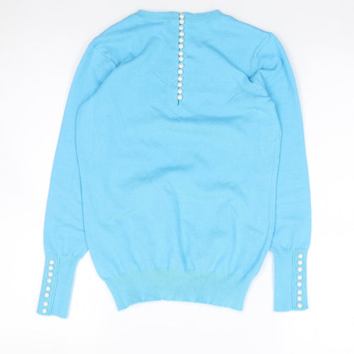 Savioa Womens Blue Crew Neck  Viscose Pullover Jumper Size XS