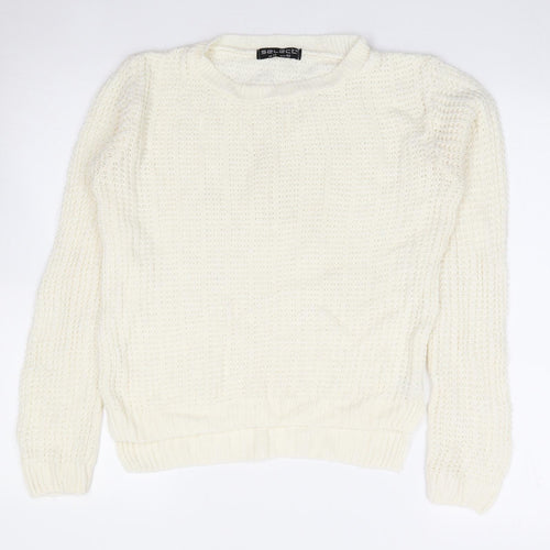 Select Womens Ivory Round Neck  Acrylic Pullover Jumper Size 12