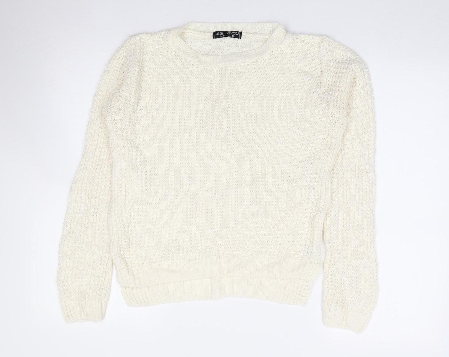 Select Womens Ivory Round Neck  Acrylic Pullover Jumper Size 12