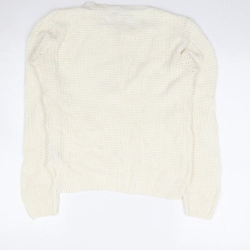 Select Womens Ivory Round Neck  Acrylic Pullover Jumper Size 12