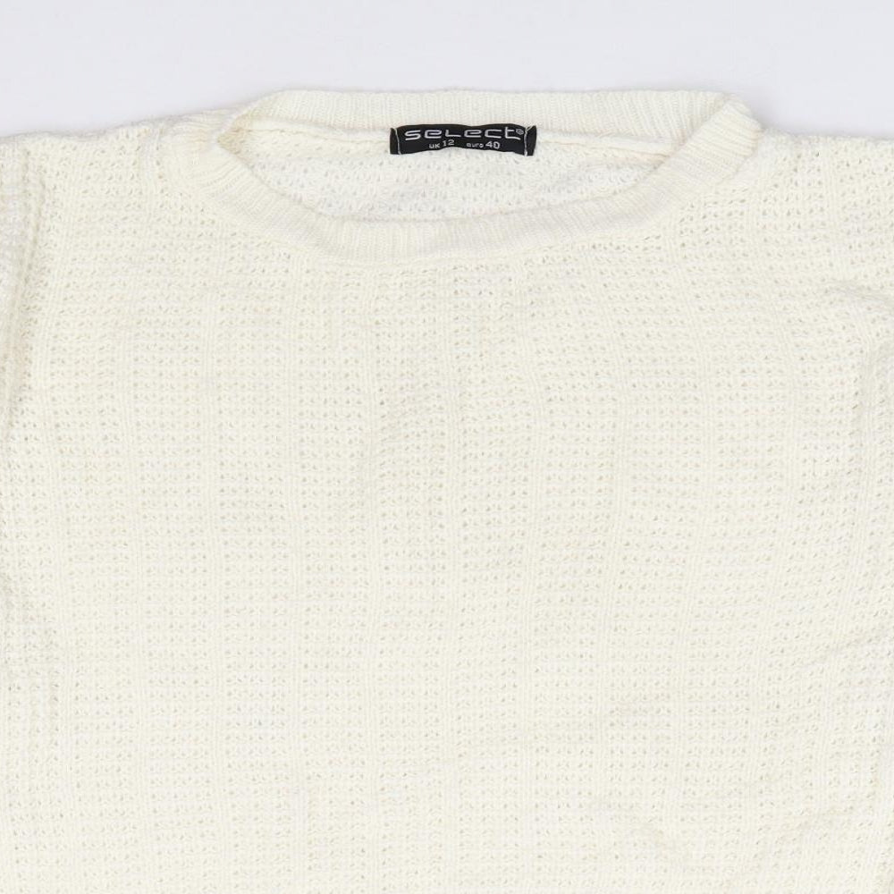 Select Womens Ivory Round Neck  Acrylic Pullover Jumper Size 12