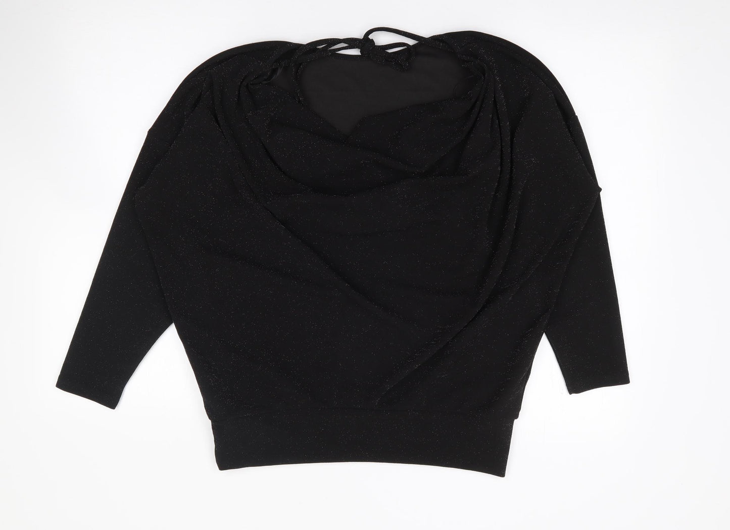 New Womens Black Boat Neck  Polyester Pullover Jumper Size 10   - Batwing