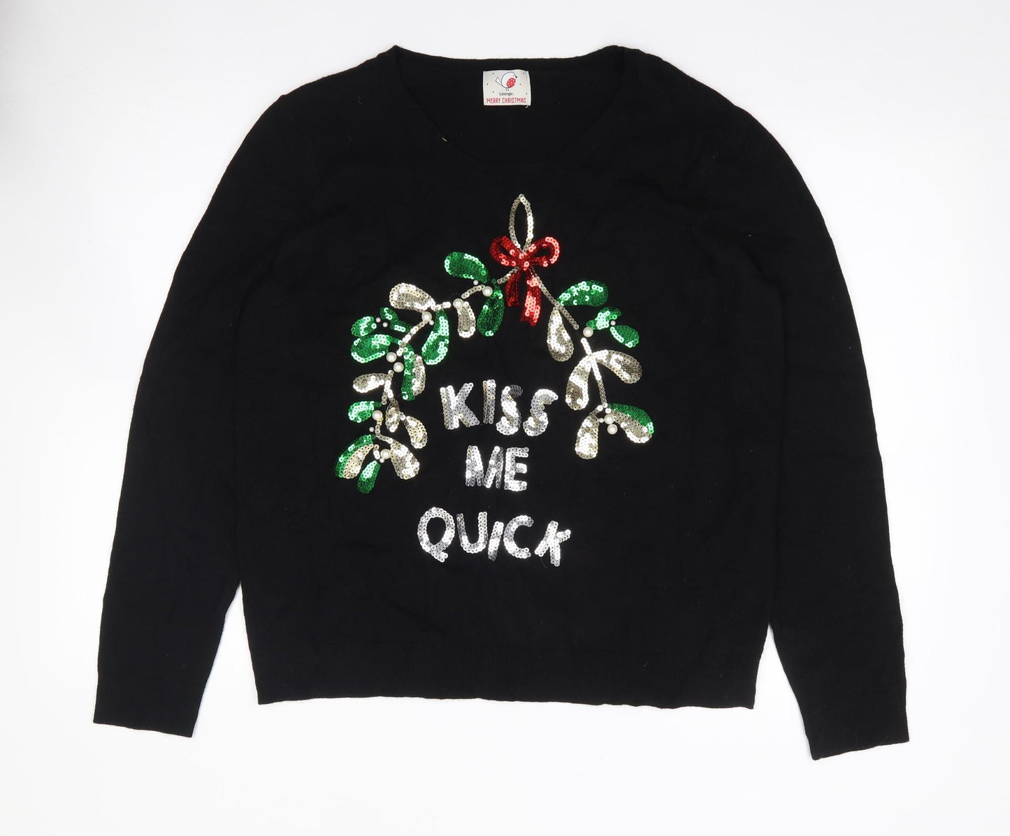 George Womens Black Round Neck  Viscose Pullover Jumper Size L   - Christmas