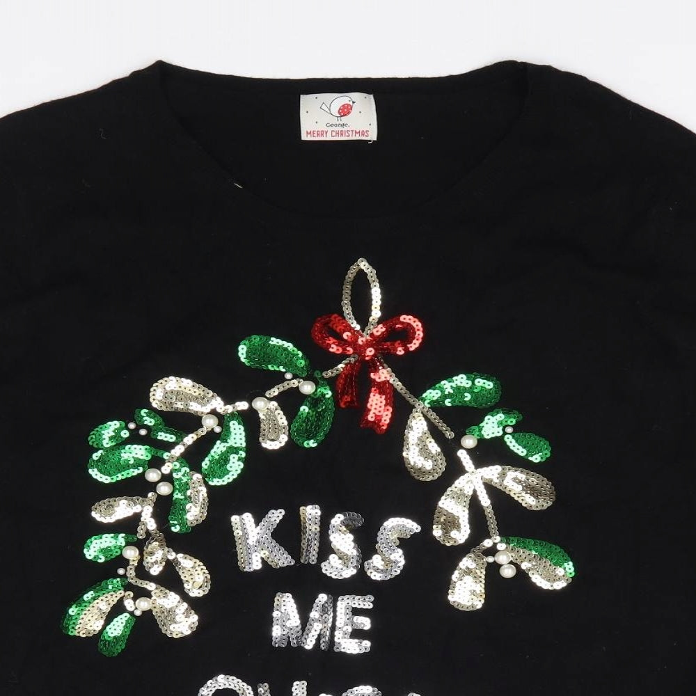 George Womens Black Round Neck  Viscose Pullover Jumper Size L   - Christmas