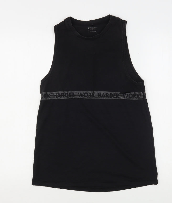 Workout Womens Black Cotton Basic Tank Size 10 Round Neck