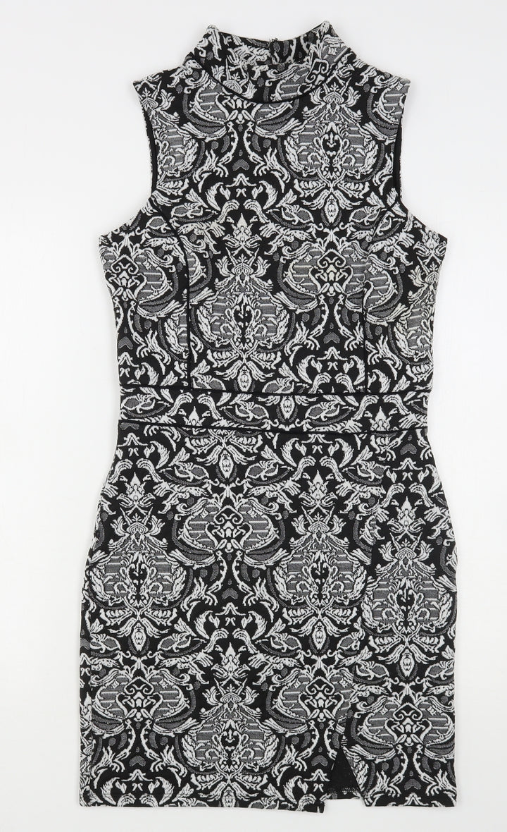 Miss Selfridge Womens Multicoloured Paisley Polyester Pencil Dress Size 10 High Neck