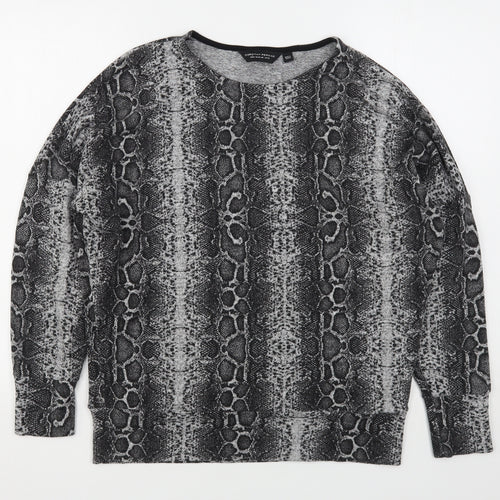 Dorothy Perkins Womens Grey Round Neck Animal Print Viscose Pullover Jumper Size 12