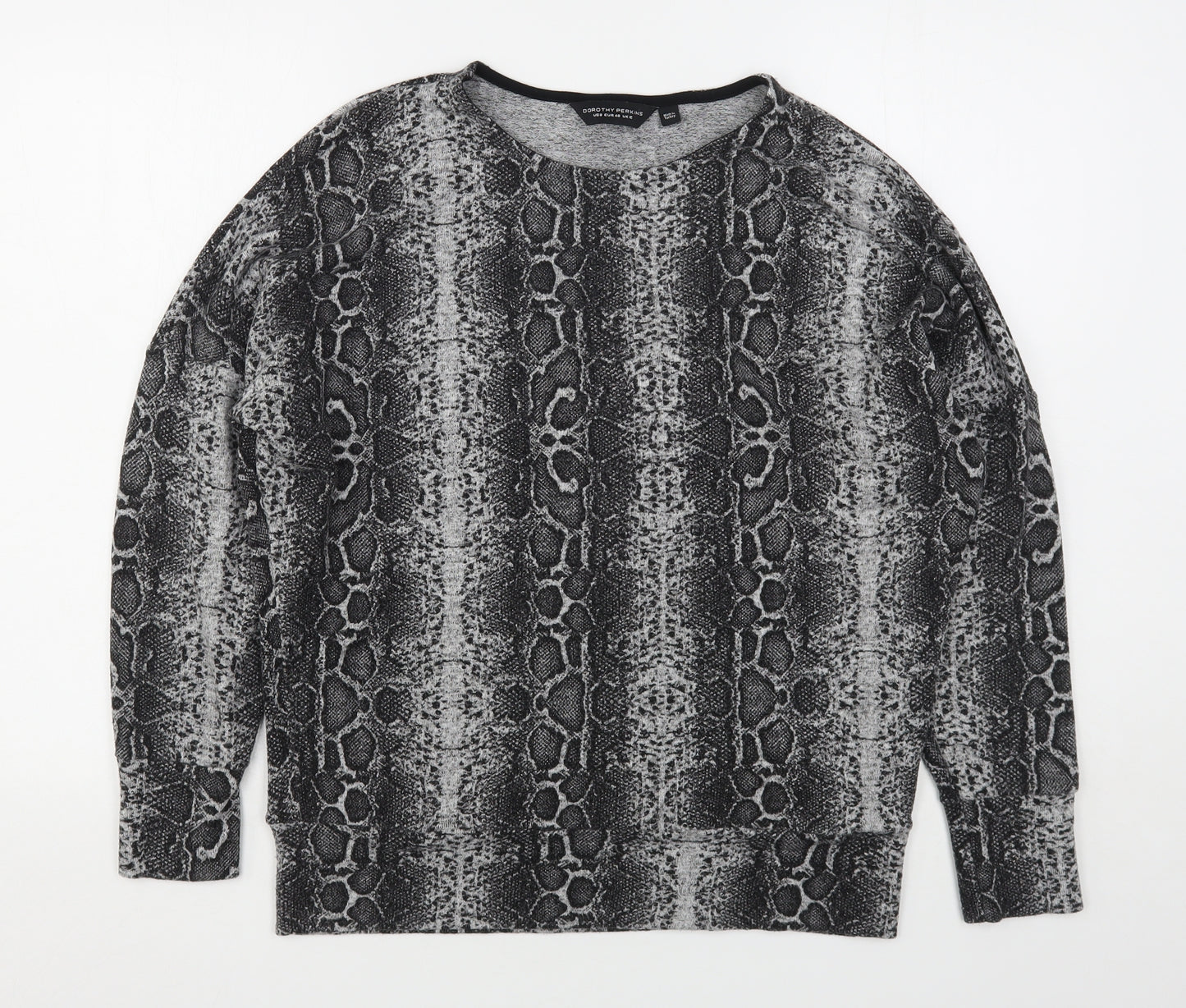 Dorothy Perkins Womens Grey Round Neck Animal Print Viscose Pullover Jumper Size 12