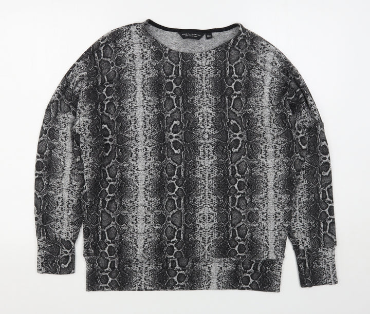 Dorothy Perkins Womens Grey Round Neck Animal Print Viscose Pullover Jumper Size 12