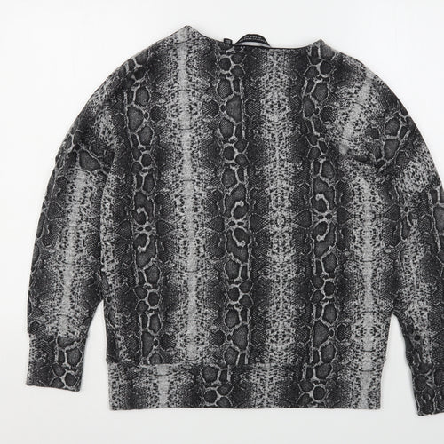 Dorothy Perkins Womens Grey Round Neck Animal Print Viscose Pullover Jumper Size 12