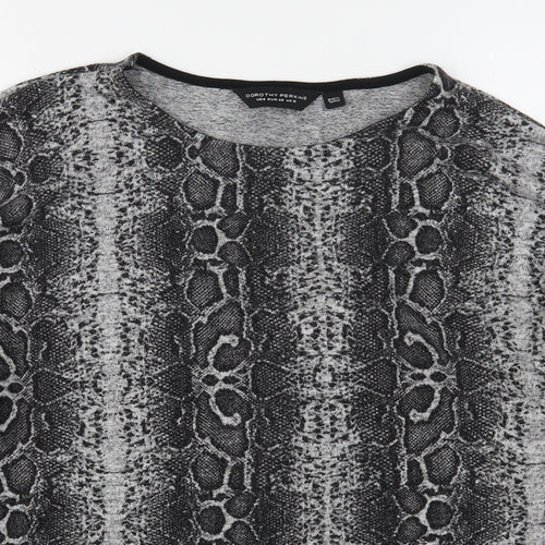 Dorothy Perkins Womens Grey Round Neck Animal Print Viscose Pullover Jumper Size 12