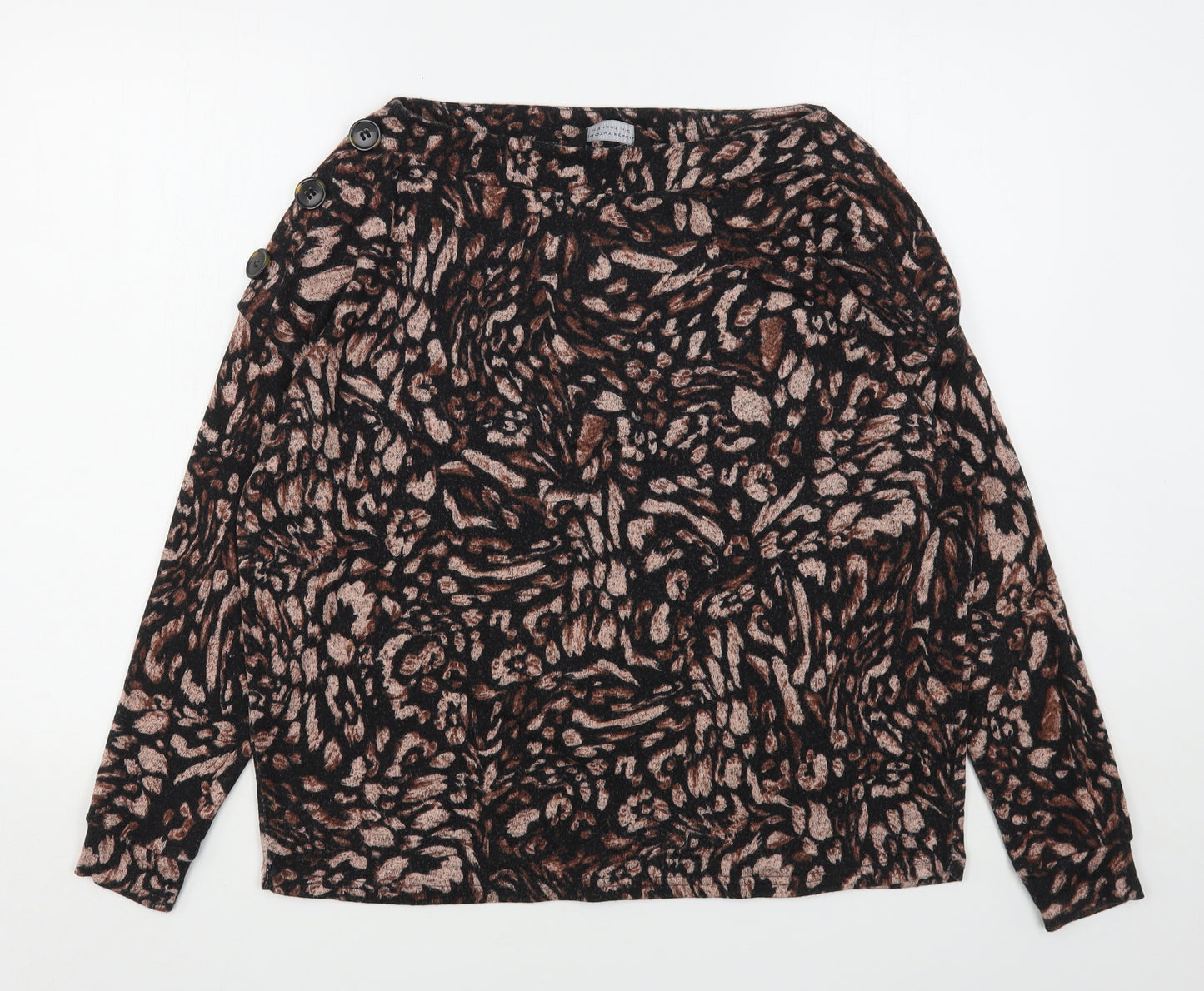 Dorothy Perkins Womens Brown Round Neck Animal Print Viscose Pullover Jumper Size 12