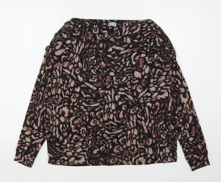 Dorothy Perkins Womens Brown Round Neck Animal Print Viscose Pullover Jumper Size 12