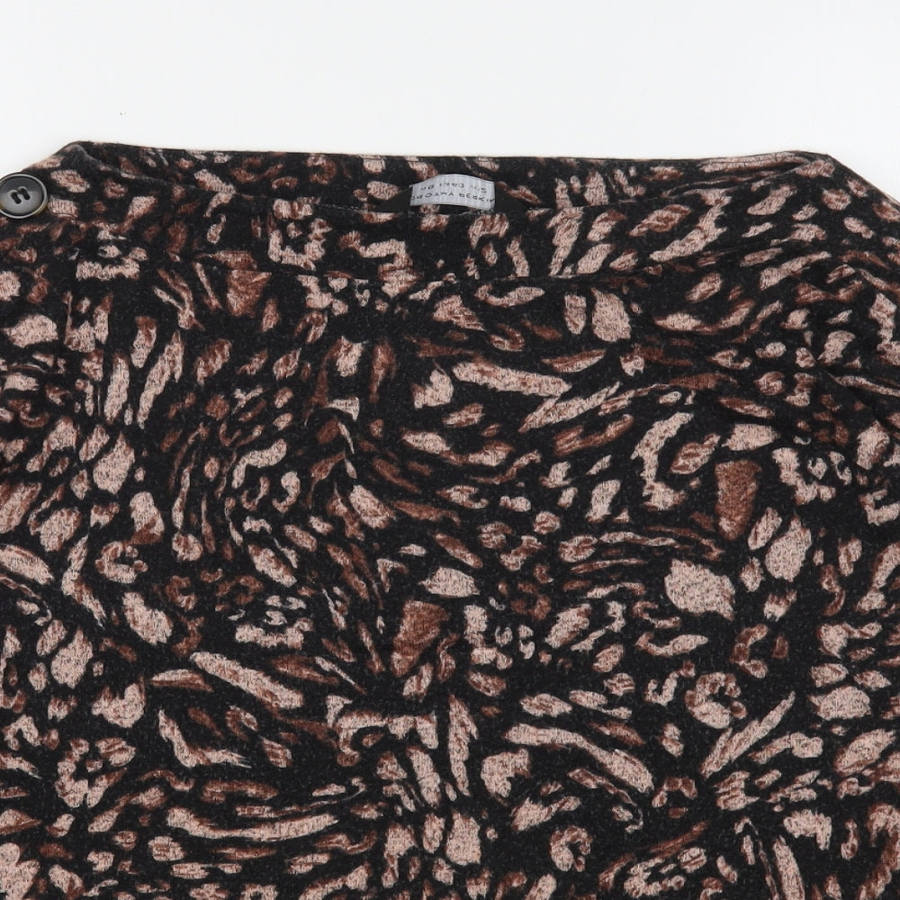 Dorothy Perkins Womens Brown Round Neck Animal Print Viscose Pullover Jumper Size 12