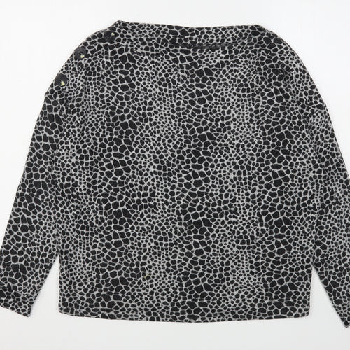 Dorothy Perkins Womens Black Round Neck Animal Print Polyester Pullover Jumper Size 14