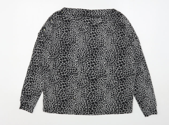 Dorothy Perkins Womens Black Round Neck Animal Print Polyester Pullover Jumper Size 14