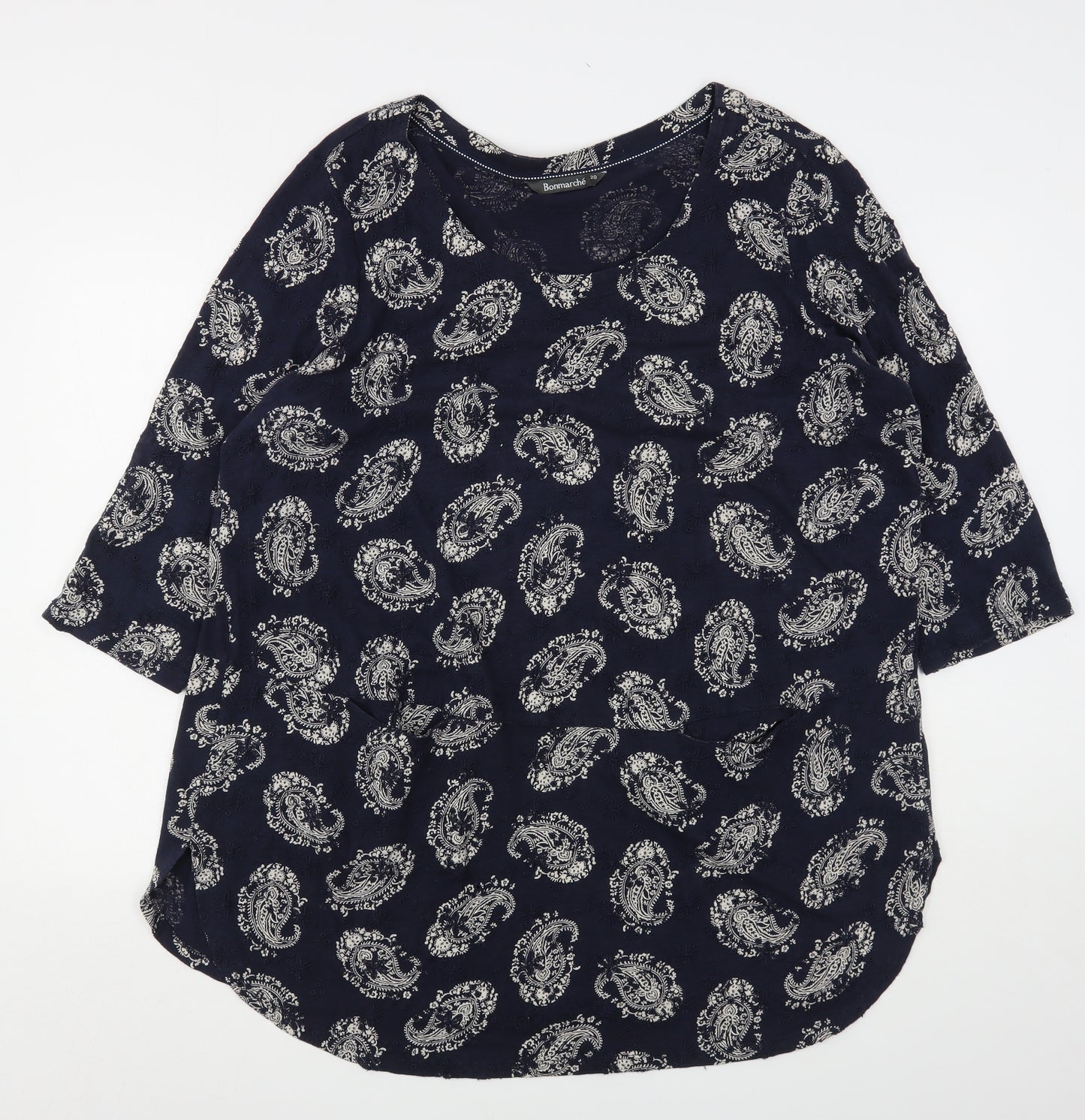 Bonmarche Womens Blue Floral Cotton Basic T-Shirt Size 20 Round Neck