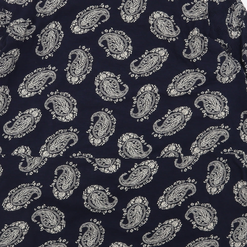 Bonmarche Womens Blue Floral Cotton Basic T-Shirt Size 20 Round Neck