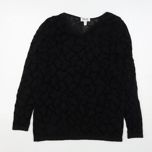 Yapell Womens Black Round Neck Geometric Wool Pullover Jumper Size 12