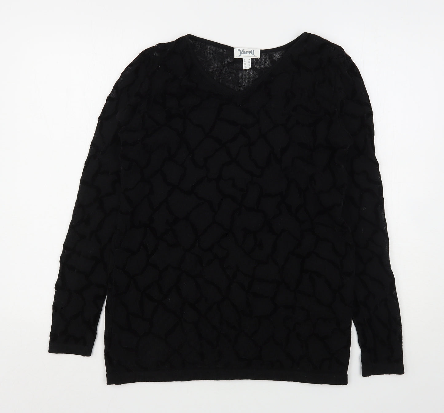 Yapell Womens Black Round Neck Geometric Wool Pullover Jumper Size 12