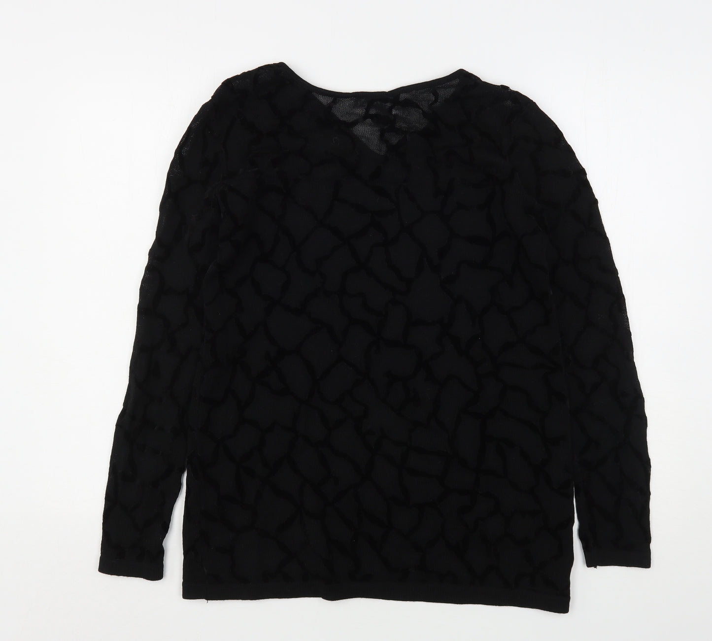 Yapell Womens Black Round Neck Geometric Wool Pullover Jumper Size 12
